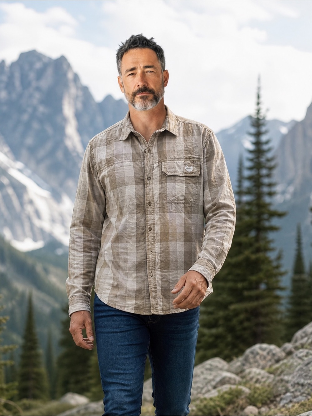 Wrangler Beige Plaid Casual Button-Down Shirt